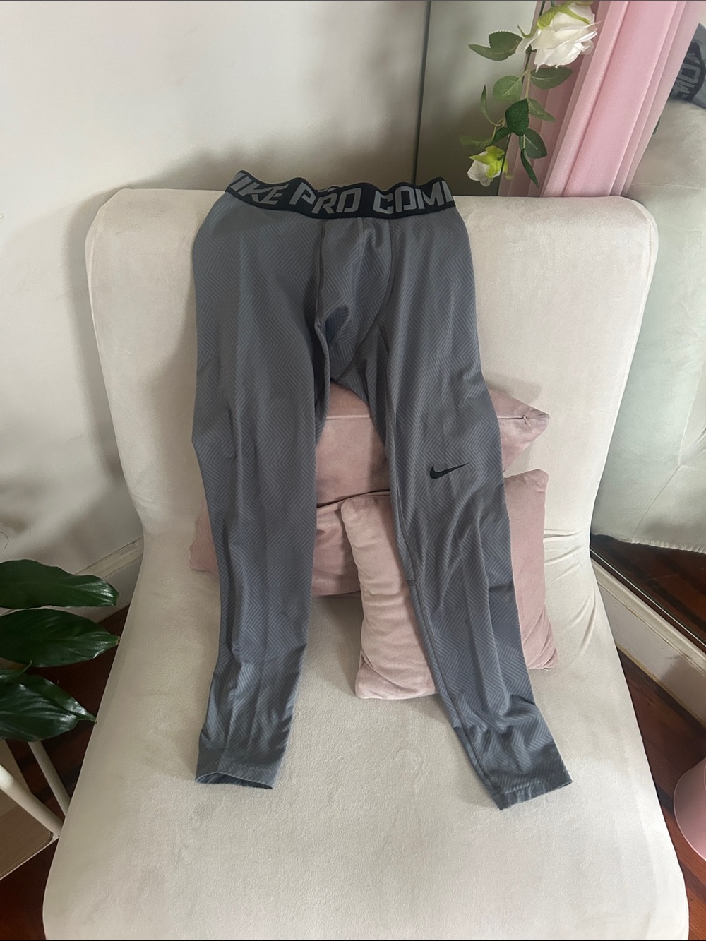 Nike Gray Compression Training Tights with Black Swoosh